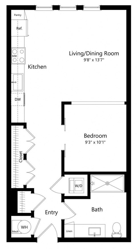 Studio Floor Plan with Shower at Lyra Luxury Apartments in Sarasota FL